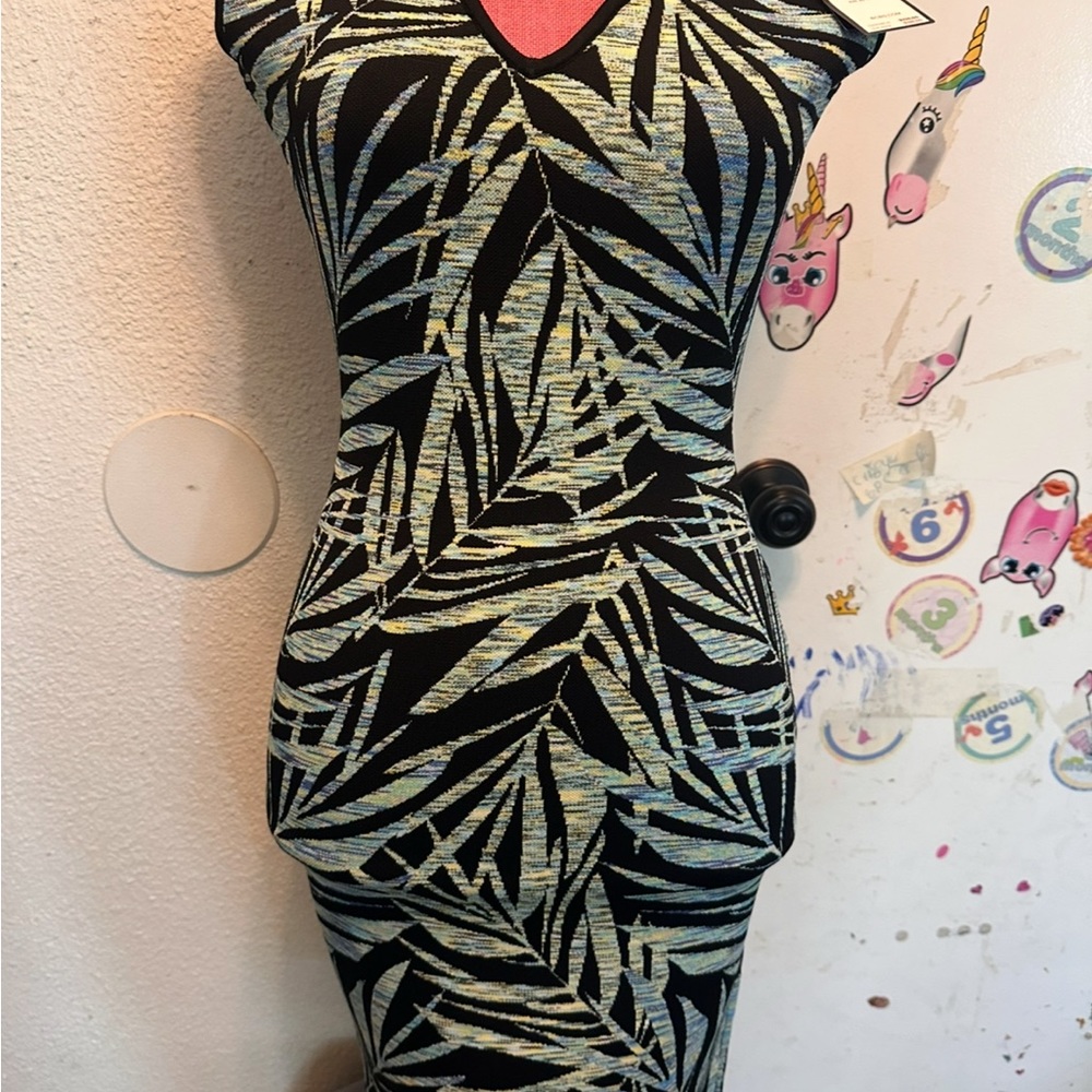 BCBGMaxAzria Black and Green Bodycon Midi Dress